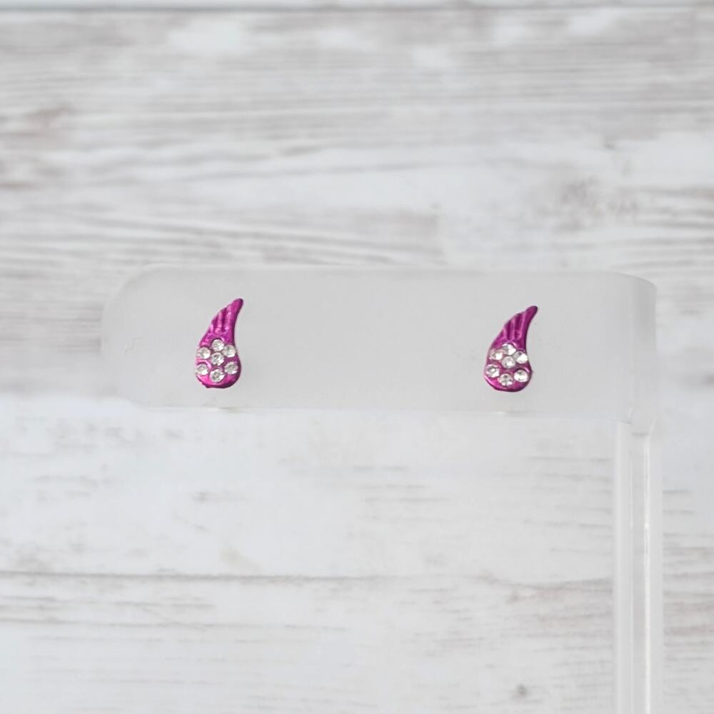 Metallic Pink with Clear Accents Stud Earrings